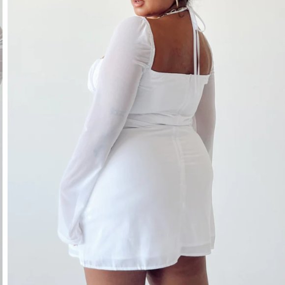Princess Polly CURVE White Sheer Sleeve Mini Dress - Picture 5 of 5